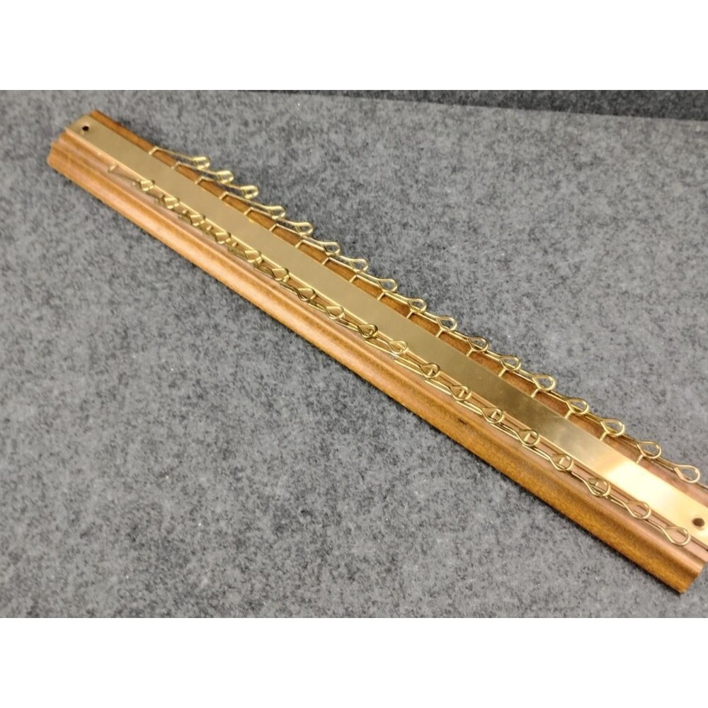 Vintage Tie Rack Belt Scarf Organizer Wood Brass Wall Mount 18.5" Mid century